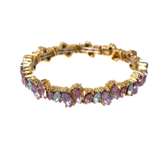 Pastel stone stretch tennis bracelet in goldtone metal with round beads