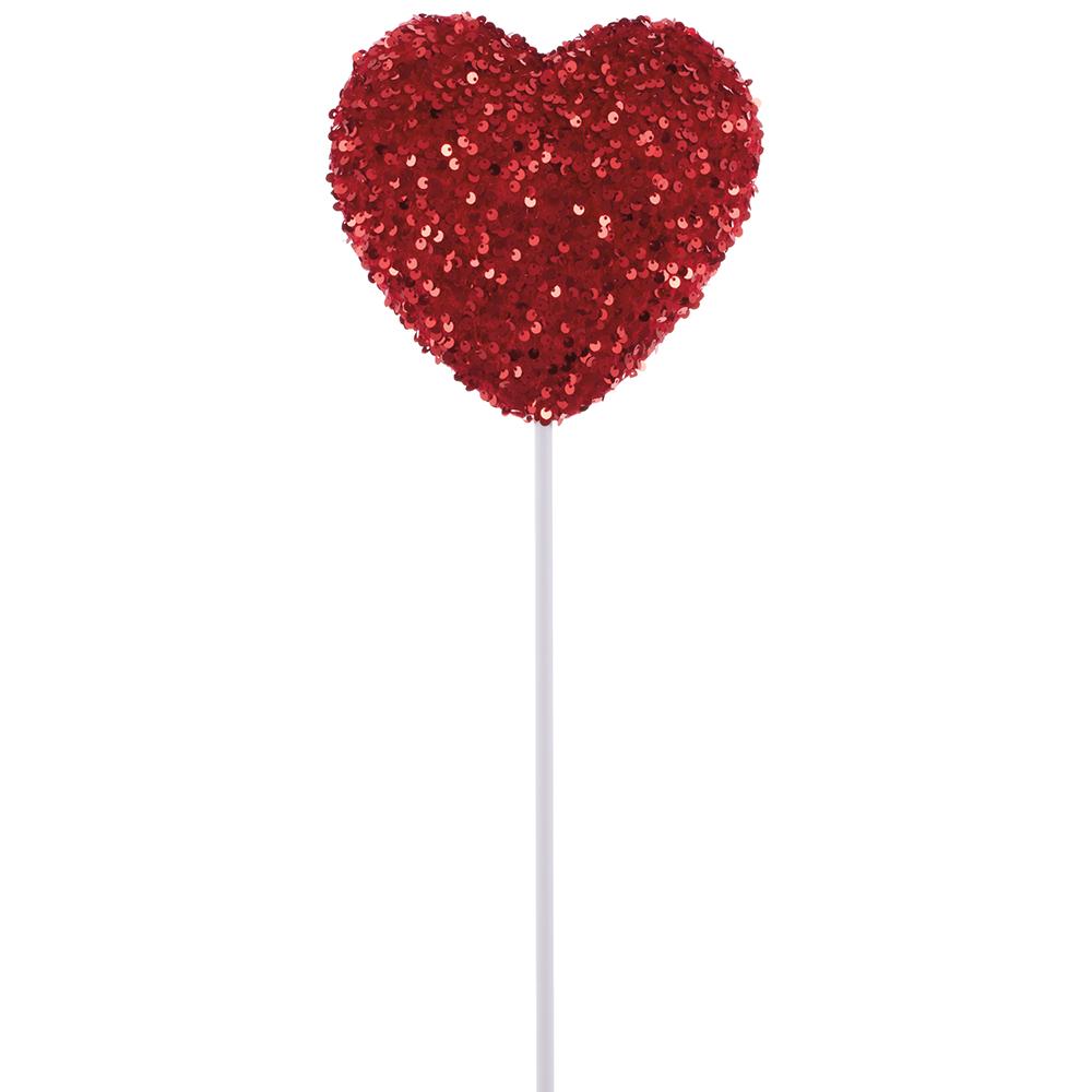 Pink sequin heart-shaped pick with a plastic handle