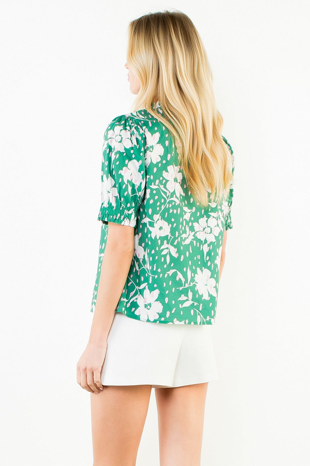 Hannah Floral Print With Ruffled Neck And Sleeve Top
