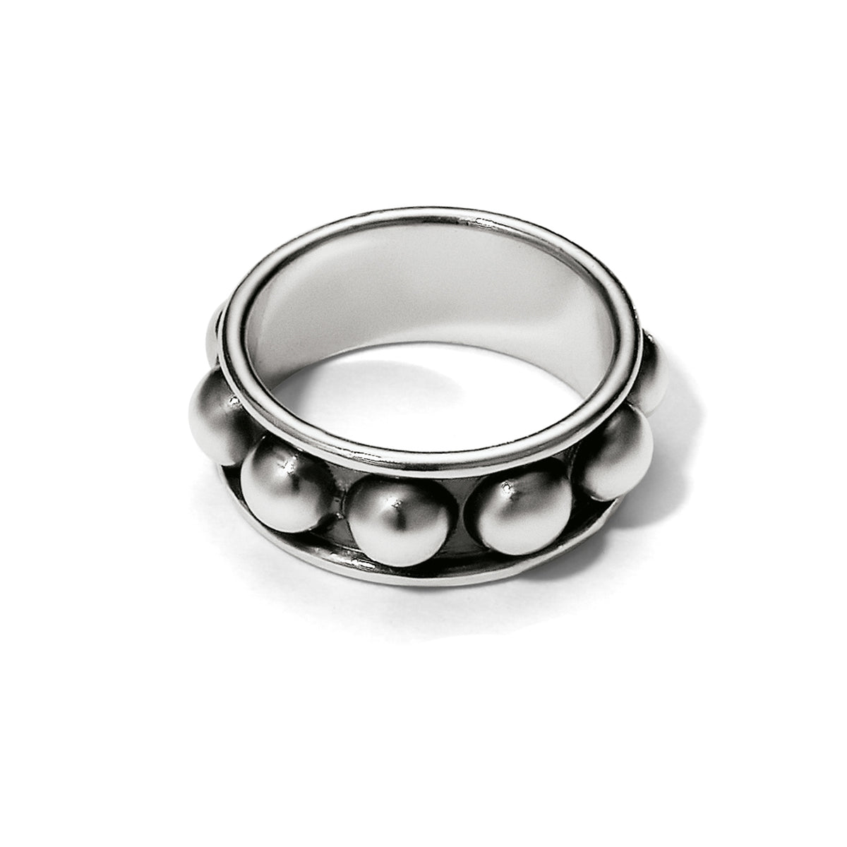 Silver plated Pretty Tough Stud Ring featuring a wide band with raised spherical studs.