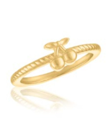 Twisted Cherry Gold Layers Ring featuring a brass base with 10k gold overlay and acrylic finish.