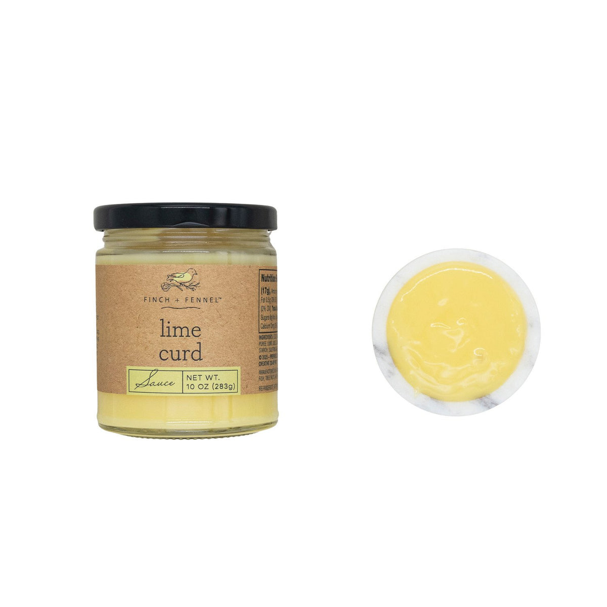 A jar of bright green lime curd sauce with a white lid.