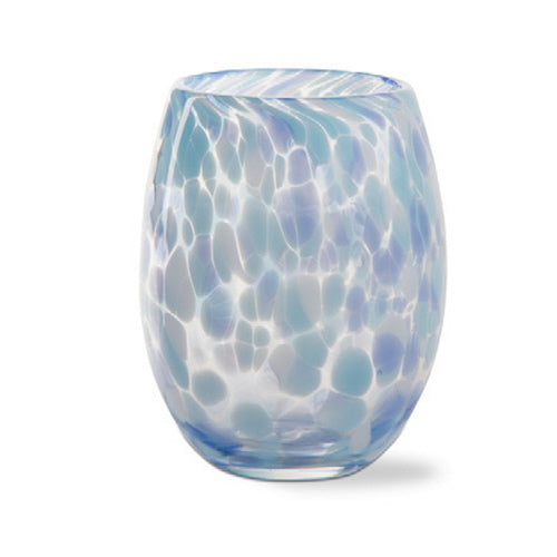 Clear glass stemless wine glass with confetti pattern inside a 4.7-inch tall silhouette