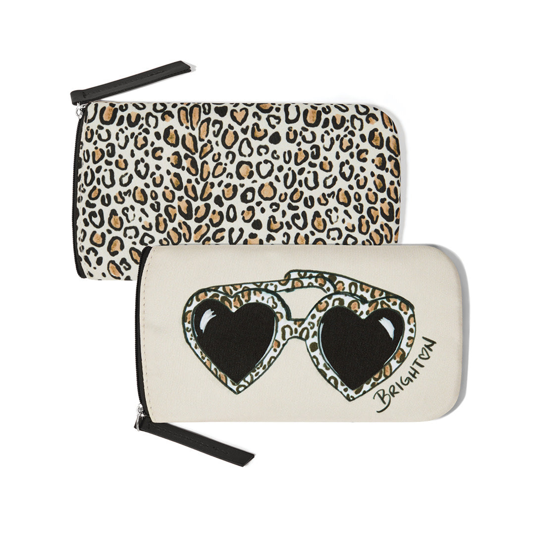 Two Wild Cat Sunglass Cases: one with leopard print and one with heart-shaped sunglasses graphic.