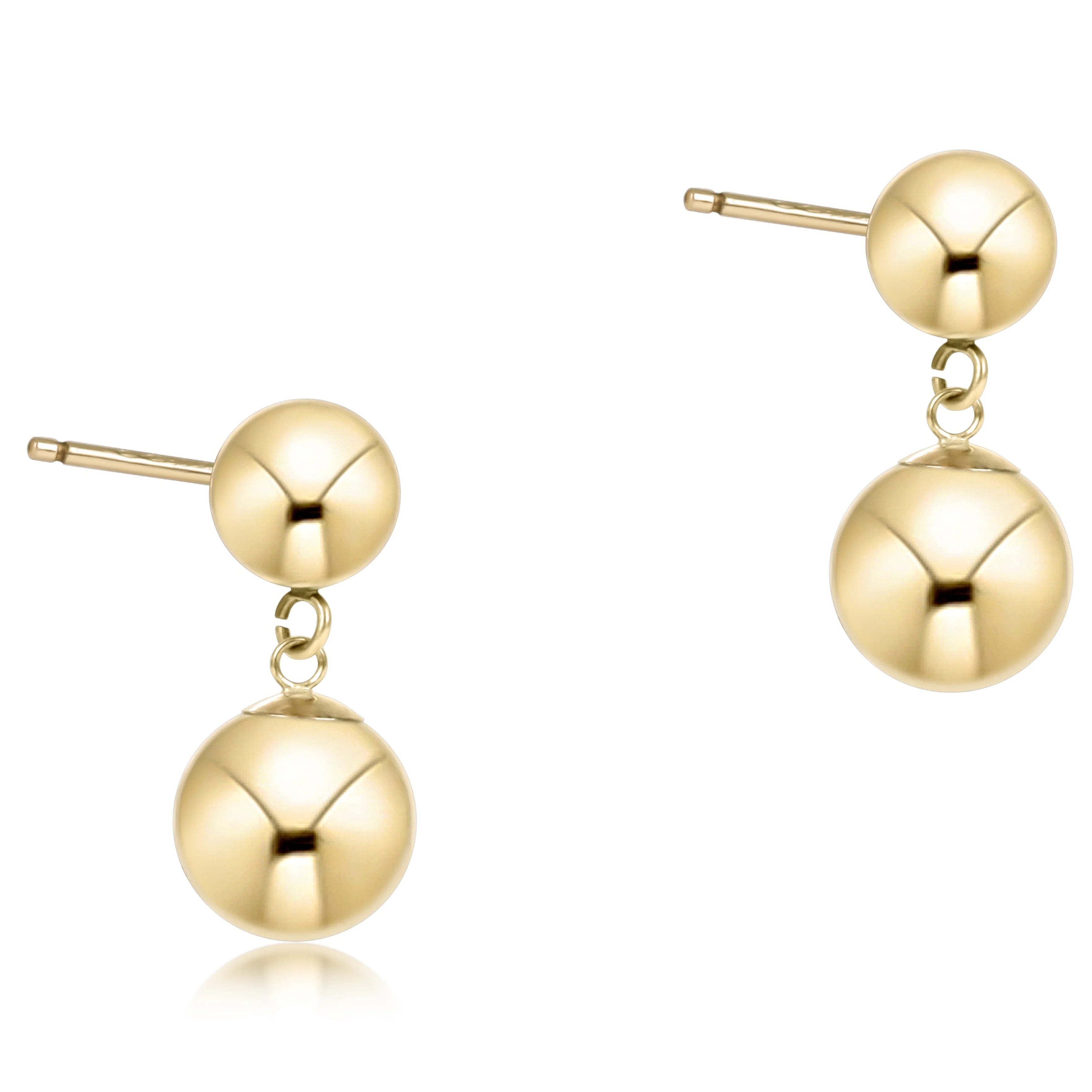 Classic 10mm gold ball drop stud earrings featuring a polished spherical design.
