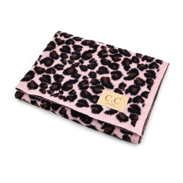 C.C Leopard Blanket in brown with black leopard spots on a soft fabric background.