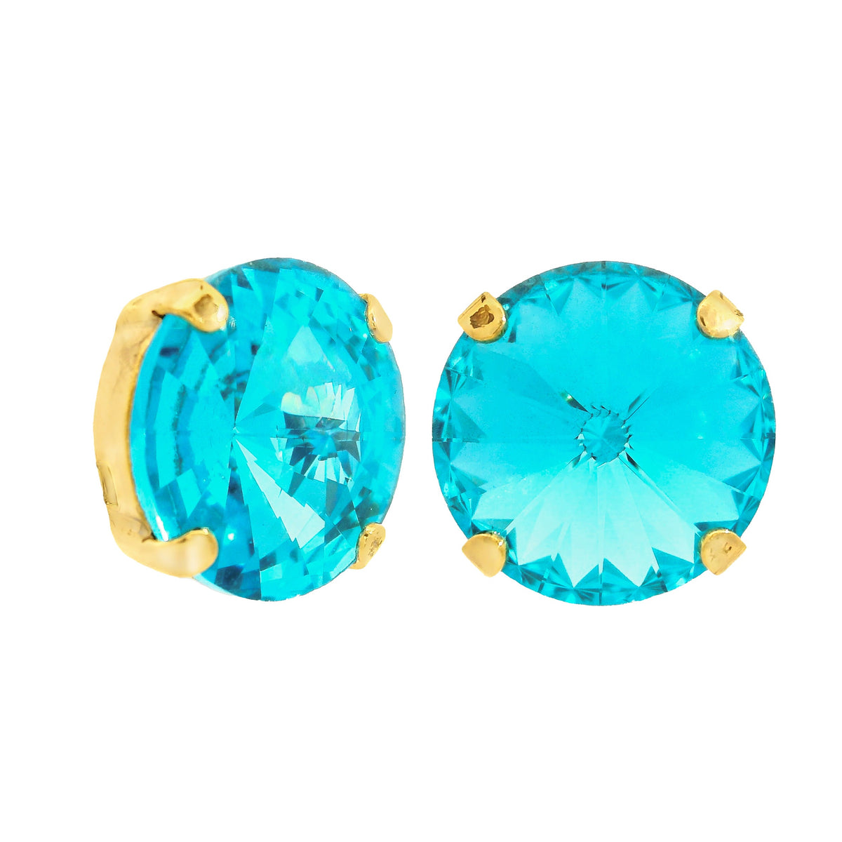 Antique gold-plated stud earring with a large round crystal on surgical steel post