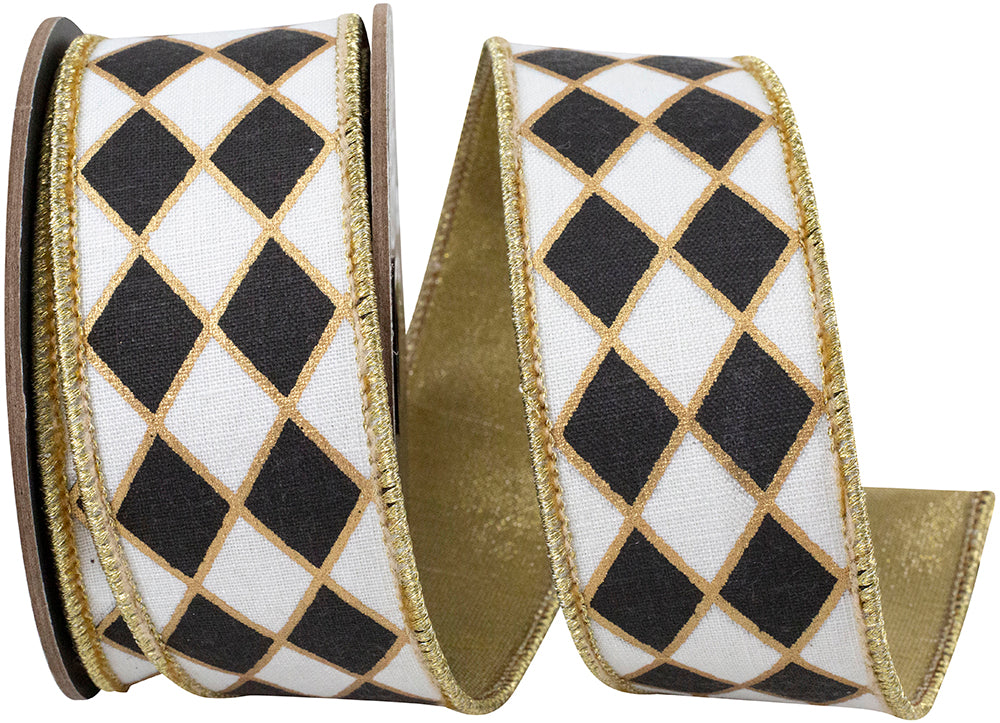 A spool of 1-1/2 inch Diamond Elite ribbon with a metallic outline and wired edges.