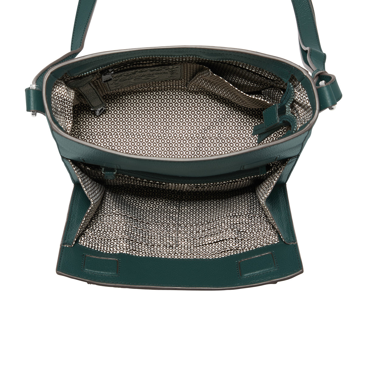 Astrid Organizer Bag in Jewel leather with adjustable strap, ziptop closure, and multiple interior pockets.