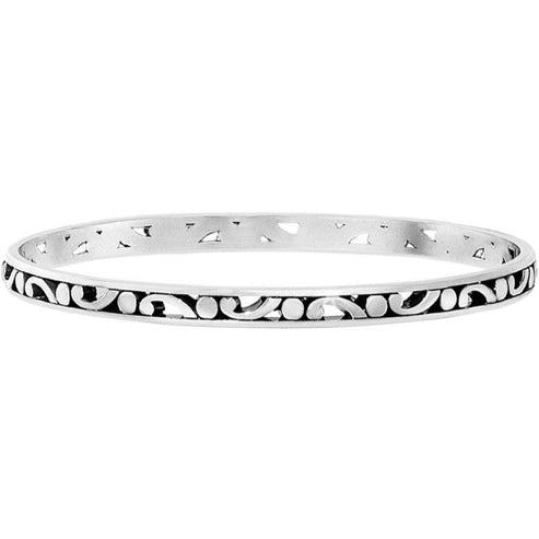 Contempo Slim Bangle in silver plated finish with an intricate cutout scroll design.