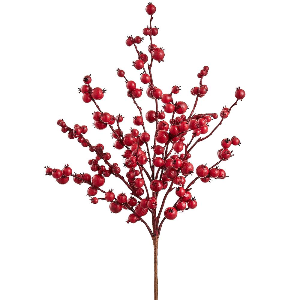 22-inch red rosehip spray with lifelike foam berries on a brown textured stem.