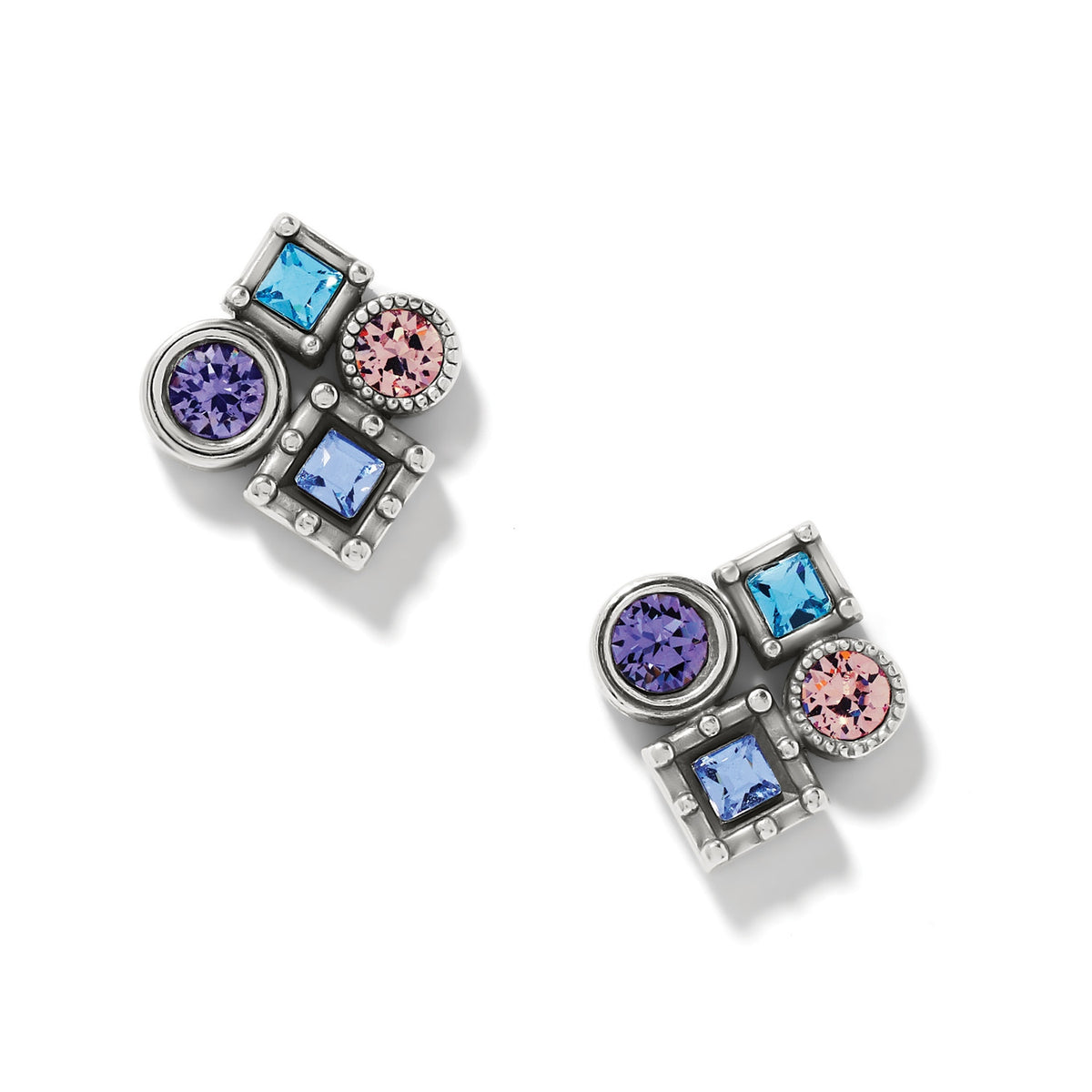 Brighton Halo Nova Cluster Post Earrings with silver plating and multi-colored crystals.