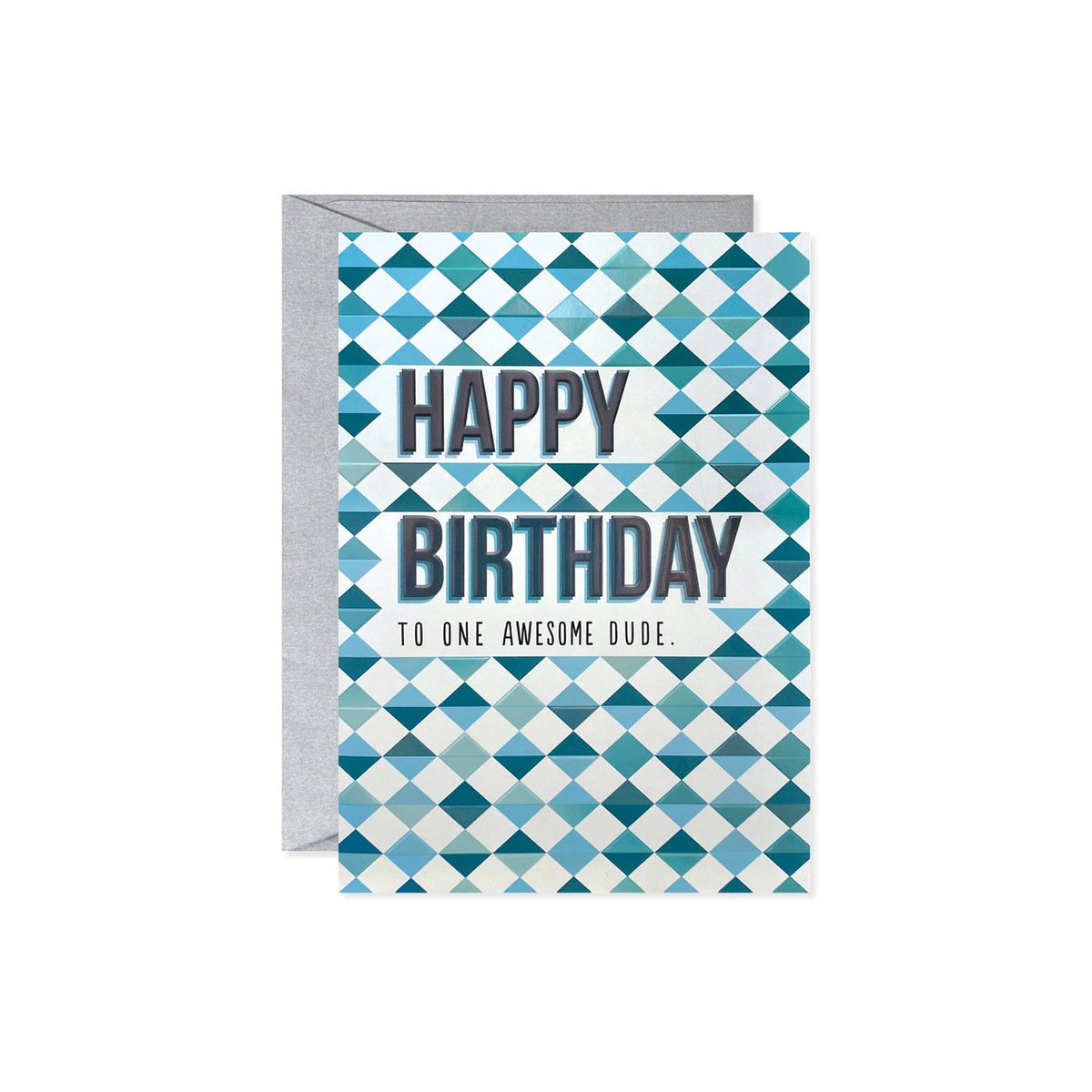 Happy Birthday Awesome Dude greeting card with a humorous message about cake versus pizza.
