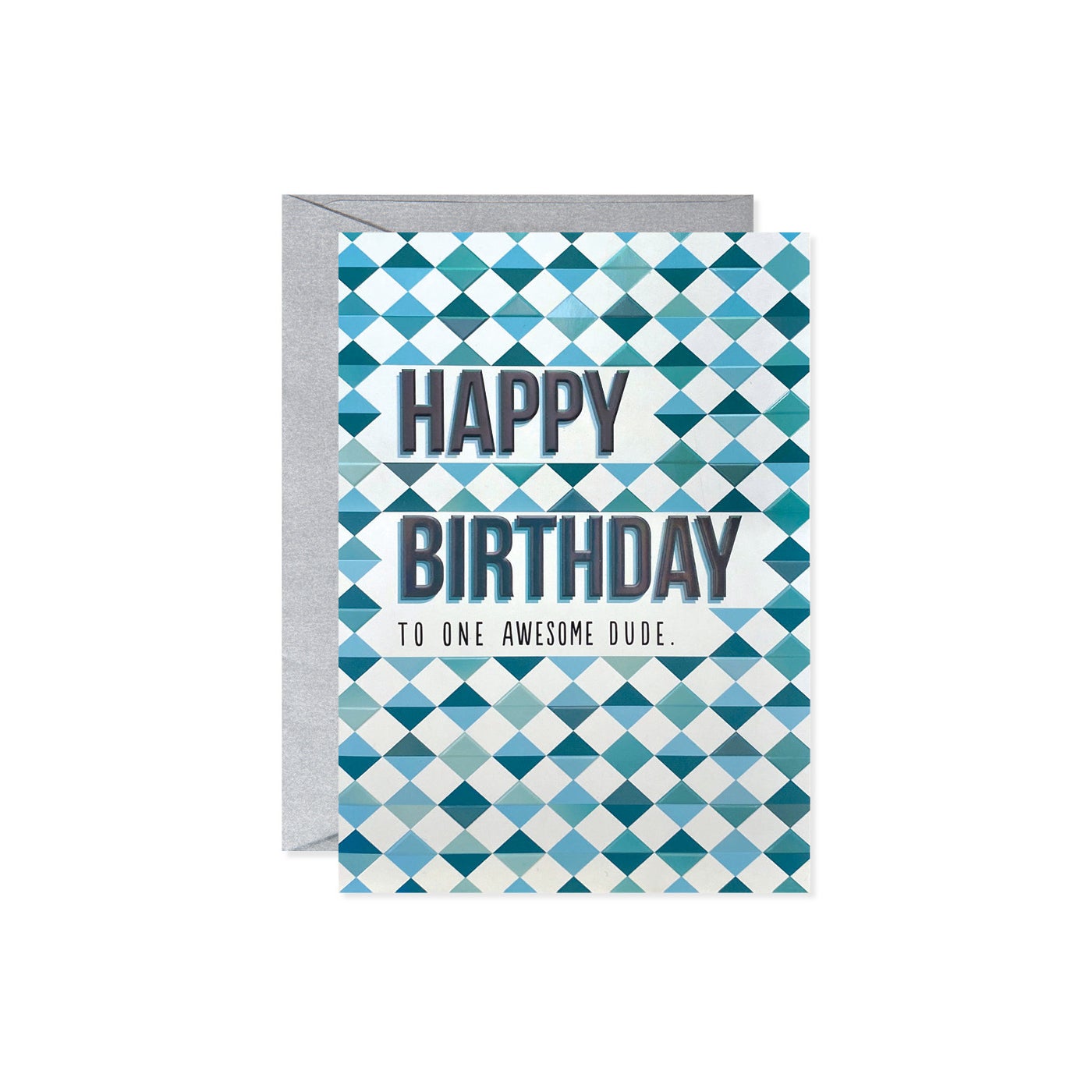 Happy Birthday Awesome Dude greeting card with a humorous message about cake versus pizza.