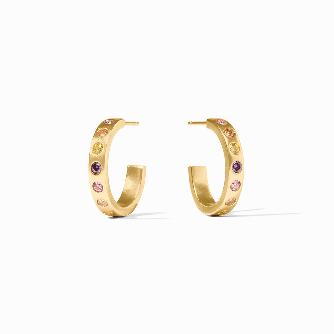 Rainbow hoop earrings with gold plating and cubic zirconia posts