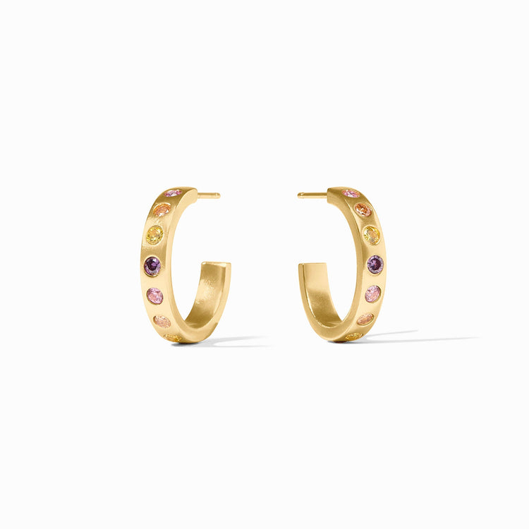 Rainbow hoop earrings with gold plating and cubic zirconia posts