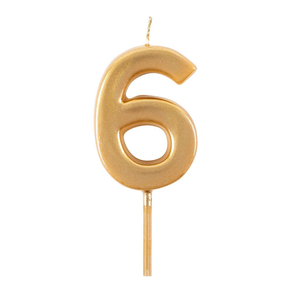 Gold-coated number birthday candle with a cylindrical shape