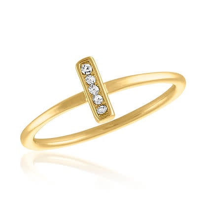 Gold CZ Bar Layers Ring featuring a minimalist stacked band design with clear cubic zirconia stones.