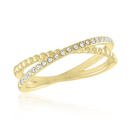 Gold layered ring with a crossover CZ stone setting
