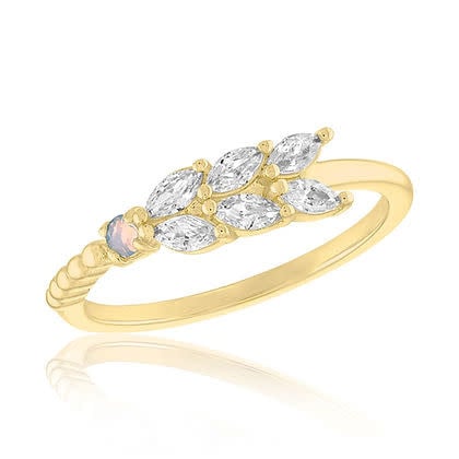 Gold CZ leaf motif layered rings with a delicate nature-inspired pattern