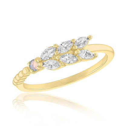 CZ Leaf Motif Gold Layers Rings