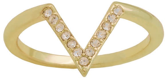 Gold CZ V-shaped layered ring with a sleek modern silhouette