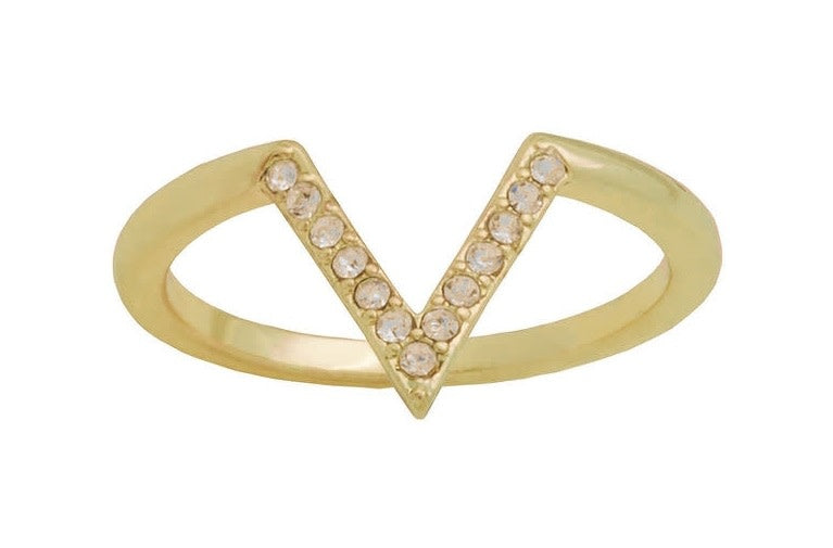 Gold CZ V-shaped layered ring with shimmering stones