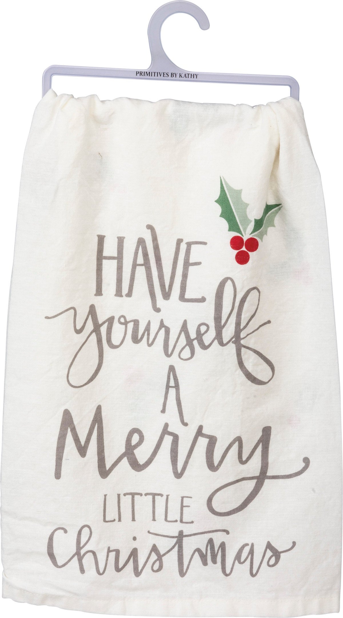 Black cotton kitchen towel with white text reading 'Remember As Far As Anyone Knows We Are A Nice & Normal Family'.