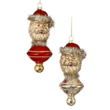 6-inch glass vintage Santa finial ornament with a red hat and white beard silhouette.