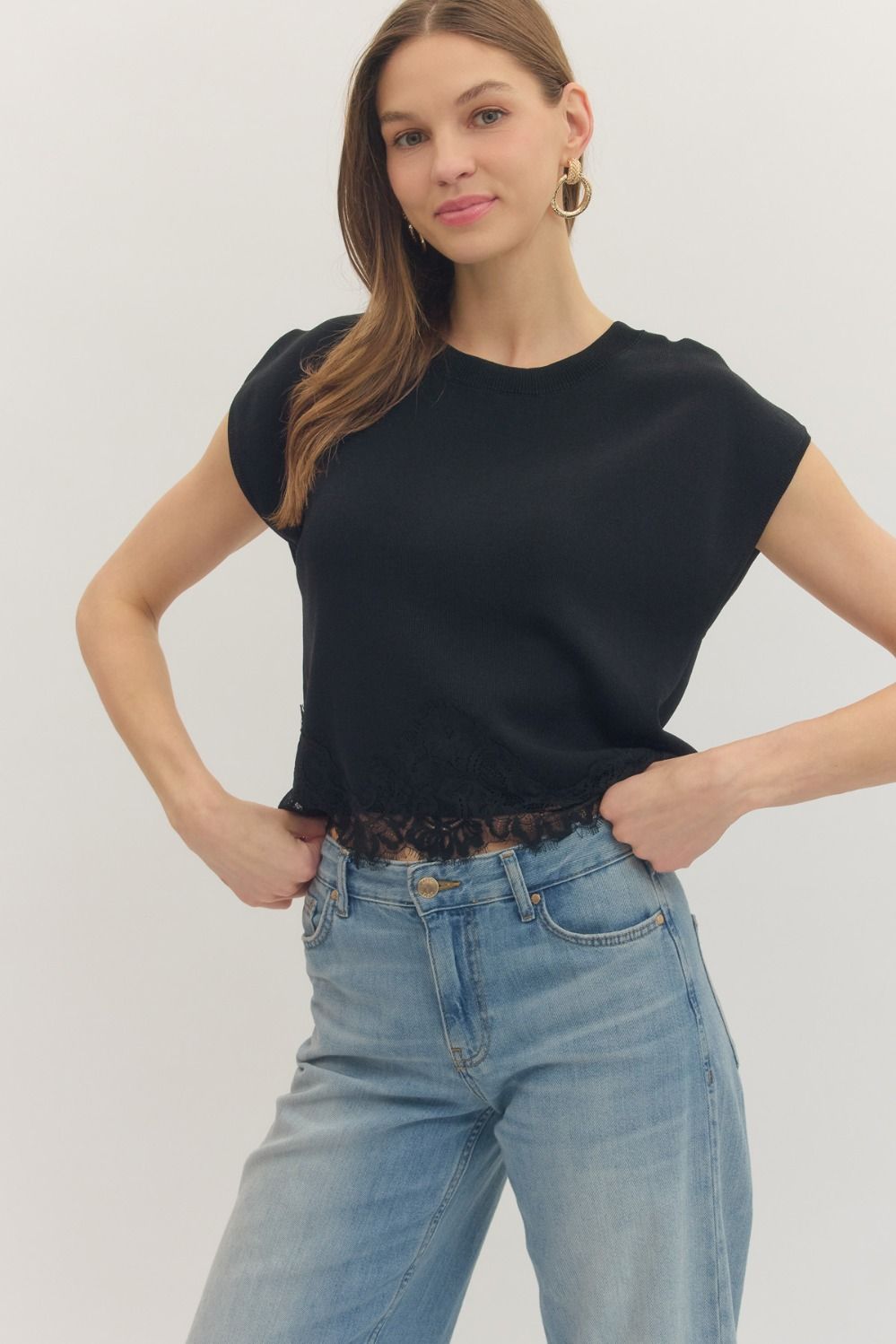 Ellie Solid Cap Sleeve Sweater Knit Top