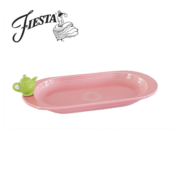 Ceramic Fiesta bread tray with tea pot in vibrant multicolor pattern