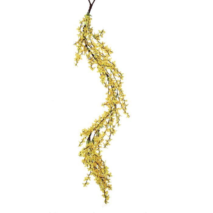 48-inch garland with wild yellow Forsythia flowers on a green vine stem.