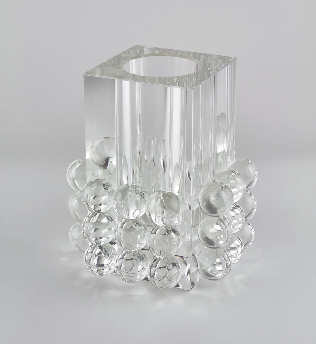 Crystal glass rectangle vase with bubble texture in clear finish