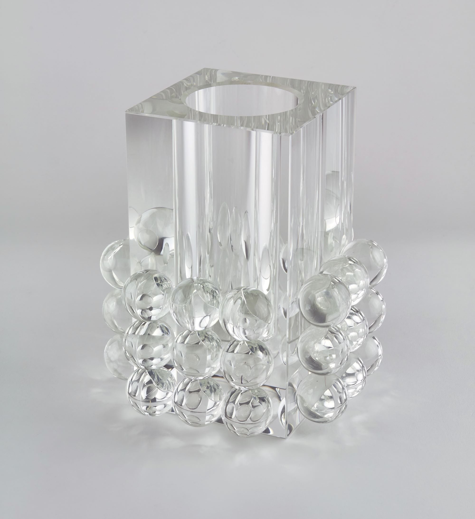Crystal glass rectangle vase with bubble texture in clear finish
