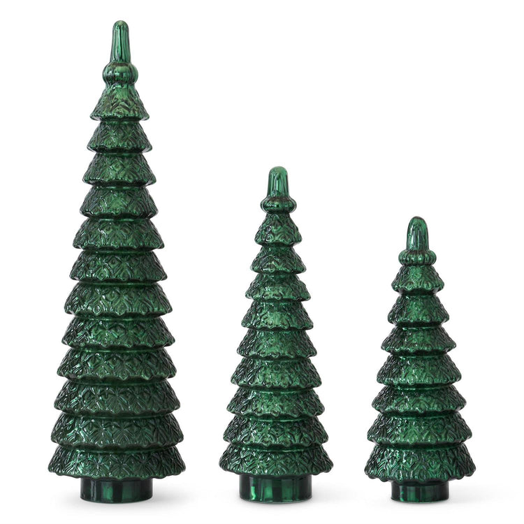 Green glass tiered tree sculpture with three levels