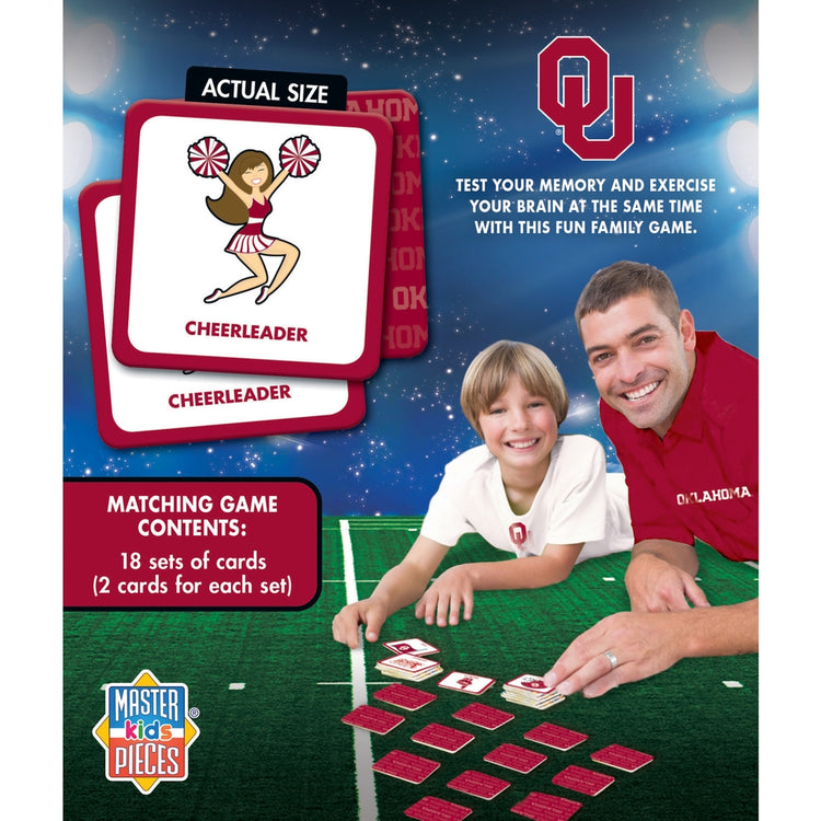 Oklahoma Sooners NCAA matching game featuring team logo on a compact rectangular box with blue and crimson colors.
