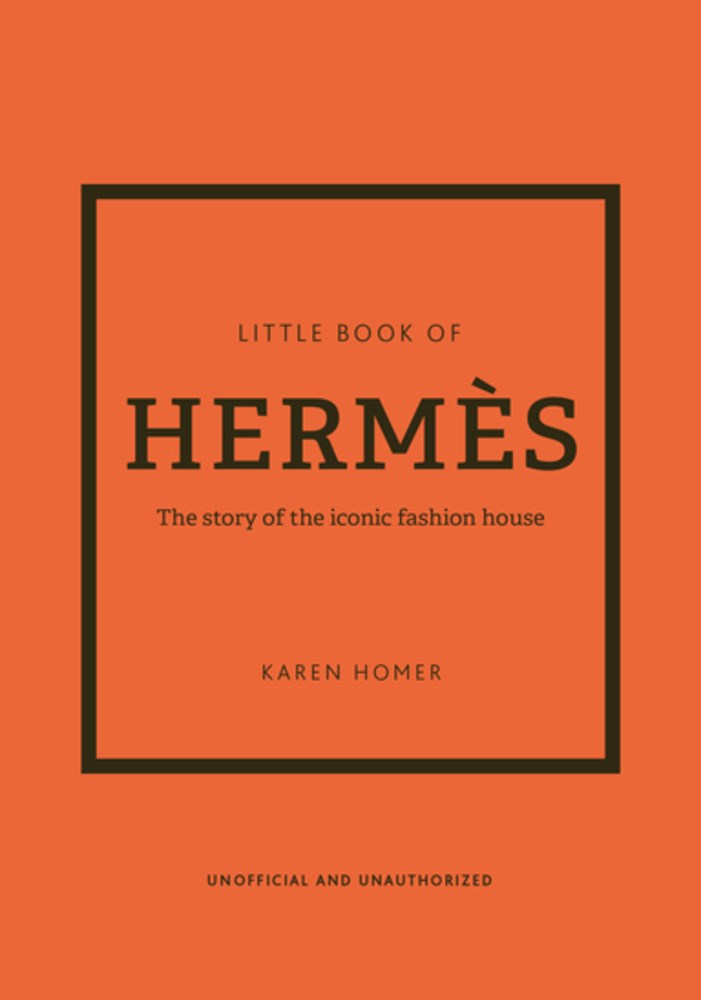 Hardcover book titled Little Book of Hermes featuring fashion house imagery on the cover.