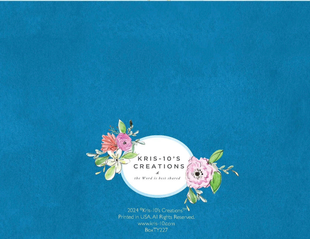 Floral Cross boxed set featuring a clear box containing A2 cards with scripture on the top flap.