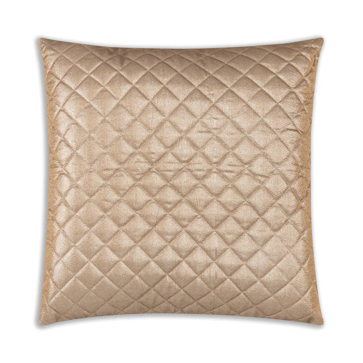 Square gold velvet pillow with ivory linen insert on a matching front.
