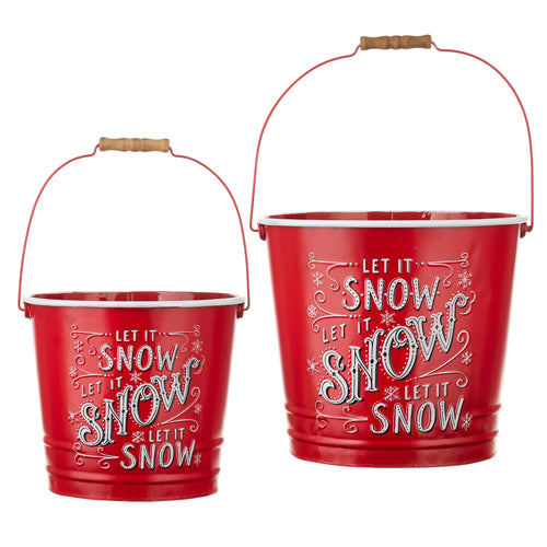 Metal handled bucket with 'Let It Snow' snowflake pattern