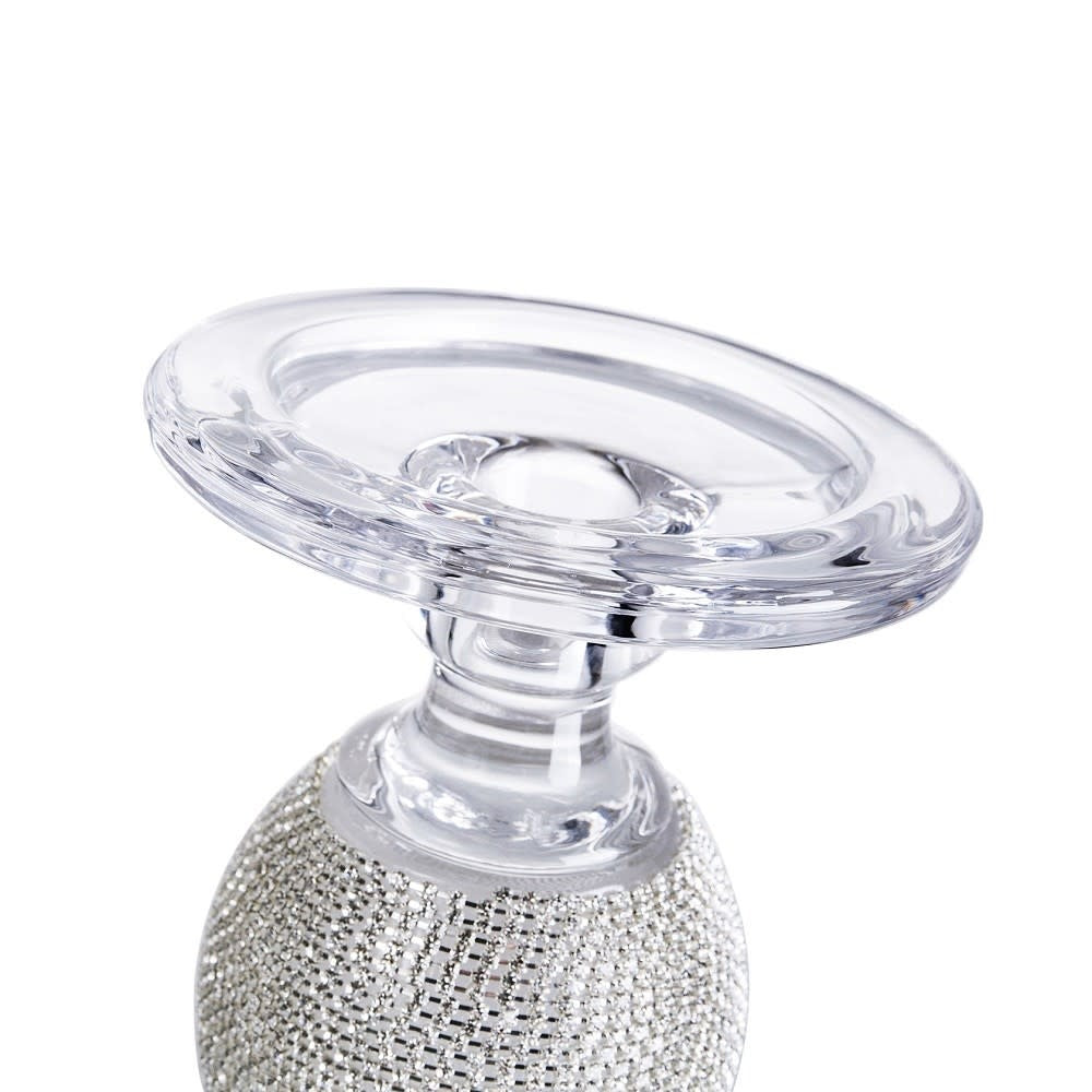 Clear glass cylindrical candleholder with a sleek modern silhouette.