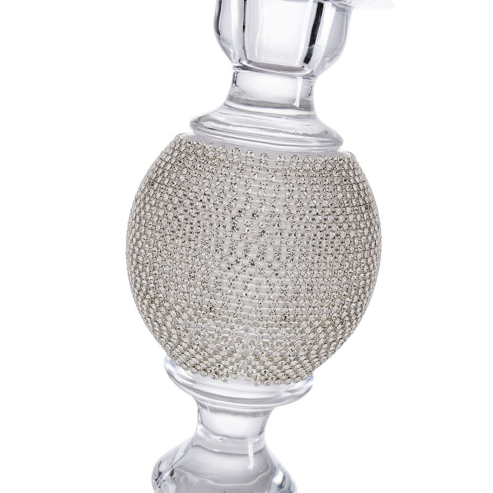Tall cylindrical glass candleholder with a sleek transparent finish.