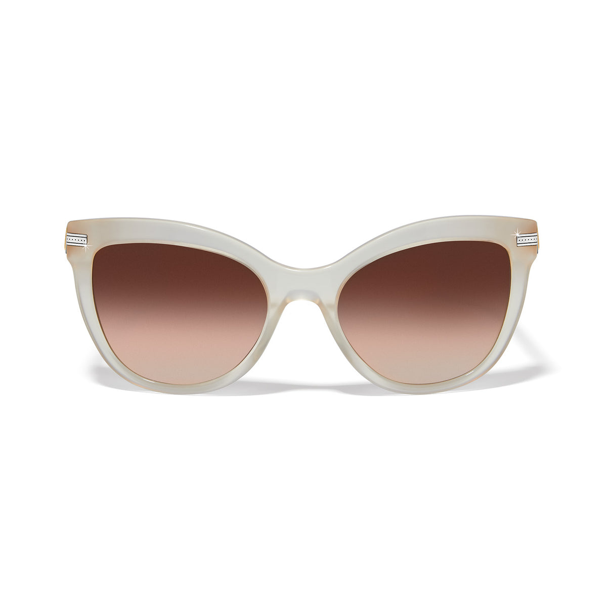 Cream cat eye sunglasses with two-tone accents offering UVA/UVB protection.