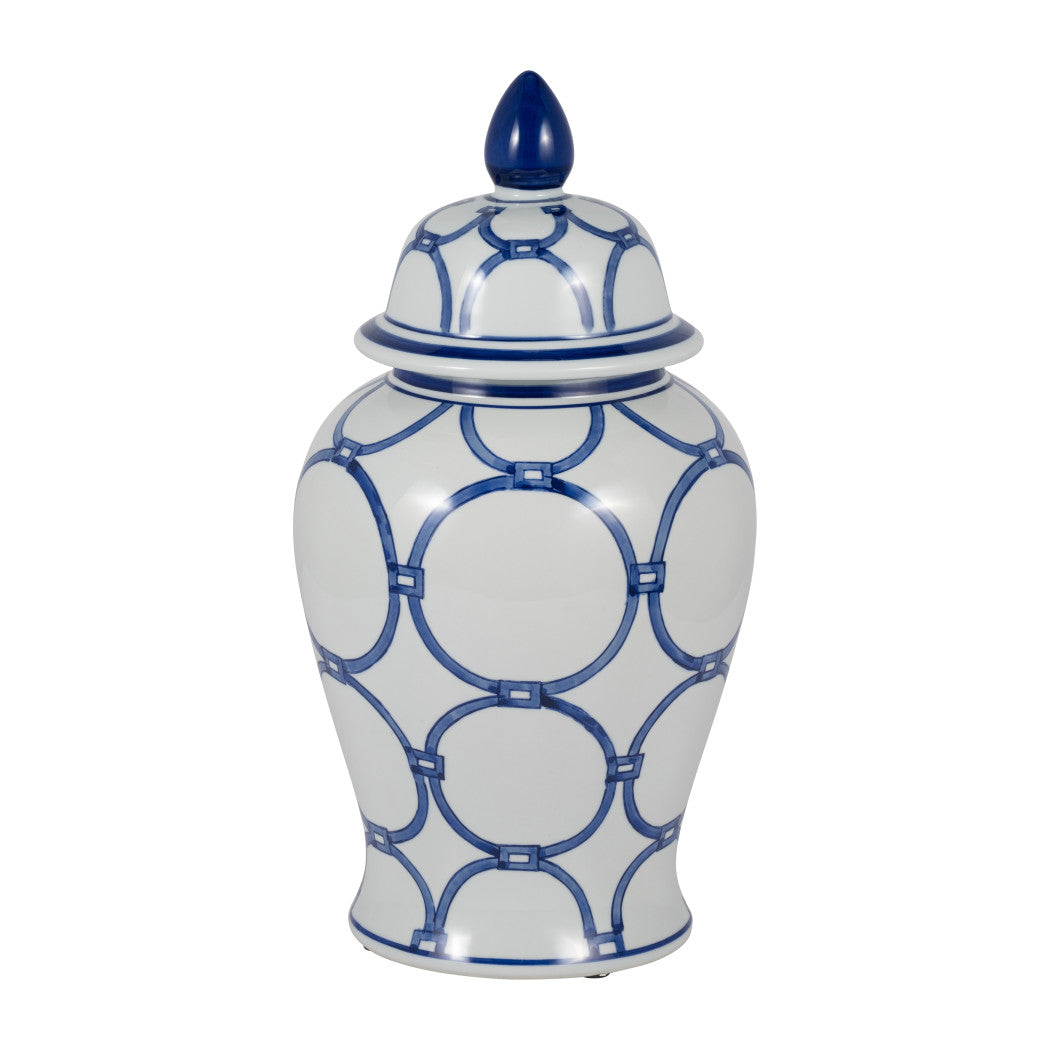 18 in. Ceramic Classic Links Decorative Temple Jar Blue