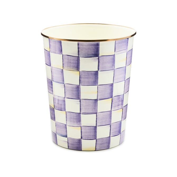 Violet checkered waste bin with an oval opening