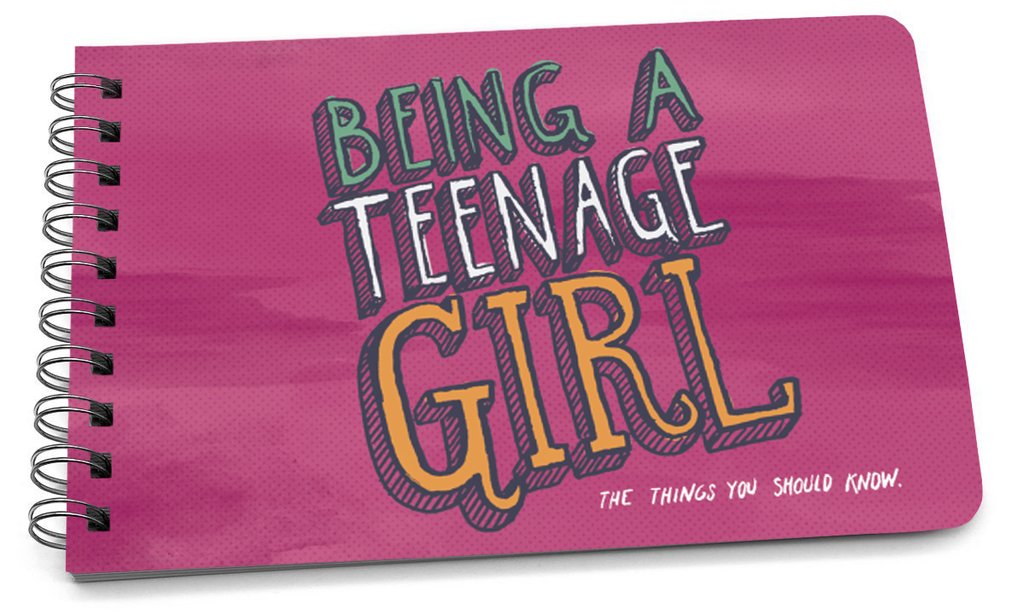 Spiral-bound handbook with a pink cover featuring the title "Being a Teenage Girl: The Things You Should Know."