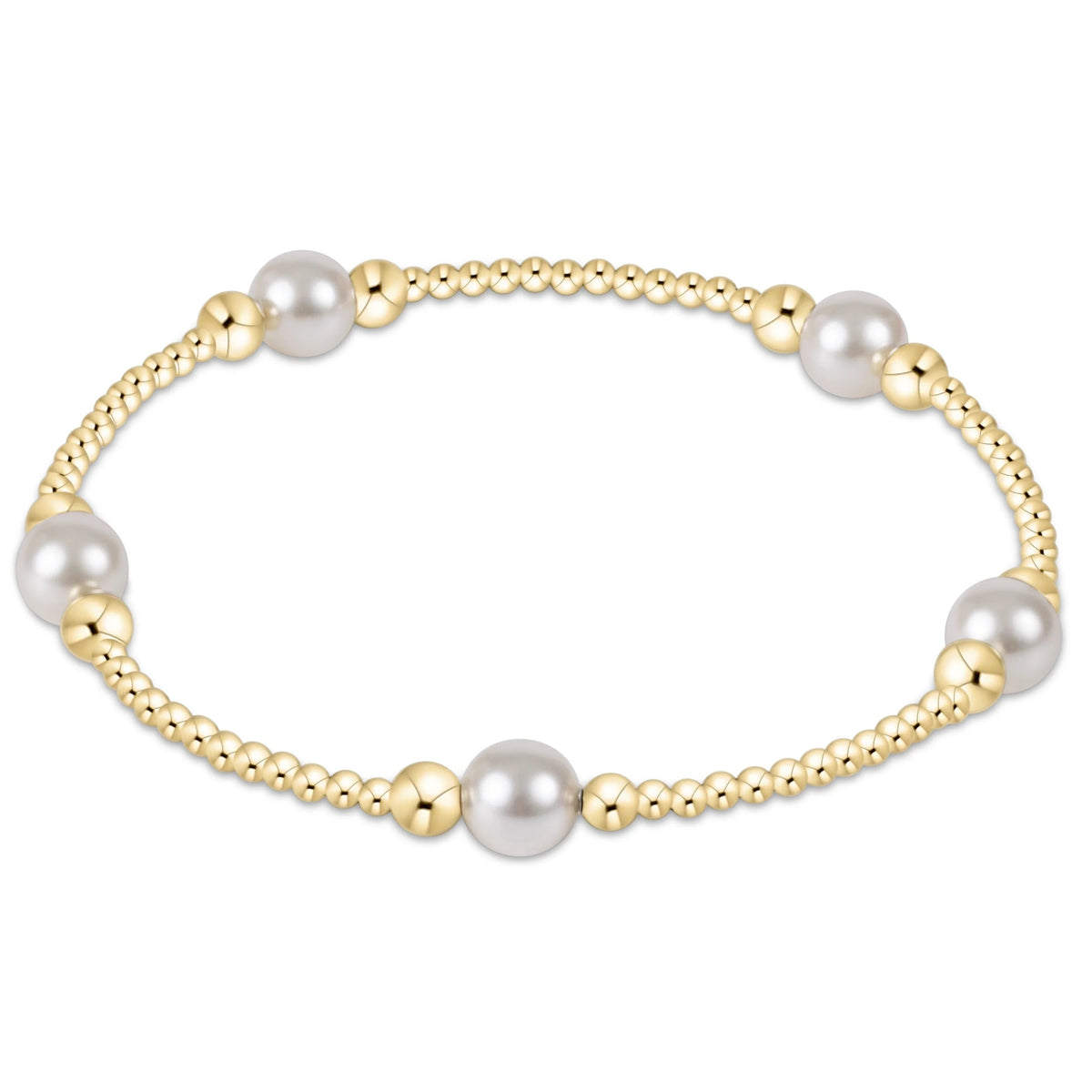 Purpose Pearl 6mm Bead Bracelet in gold with white crystal pearls and 14kt gold-filled beads.