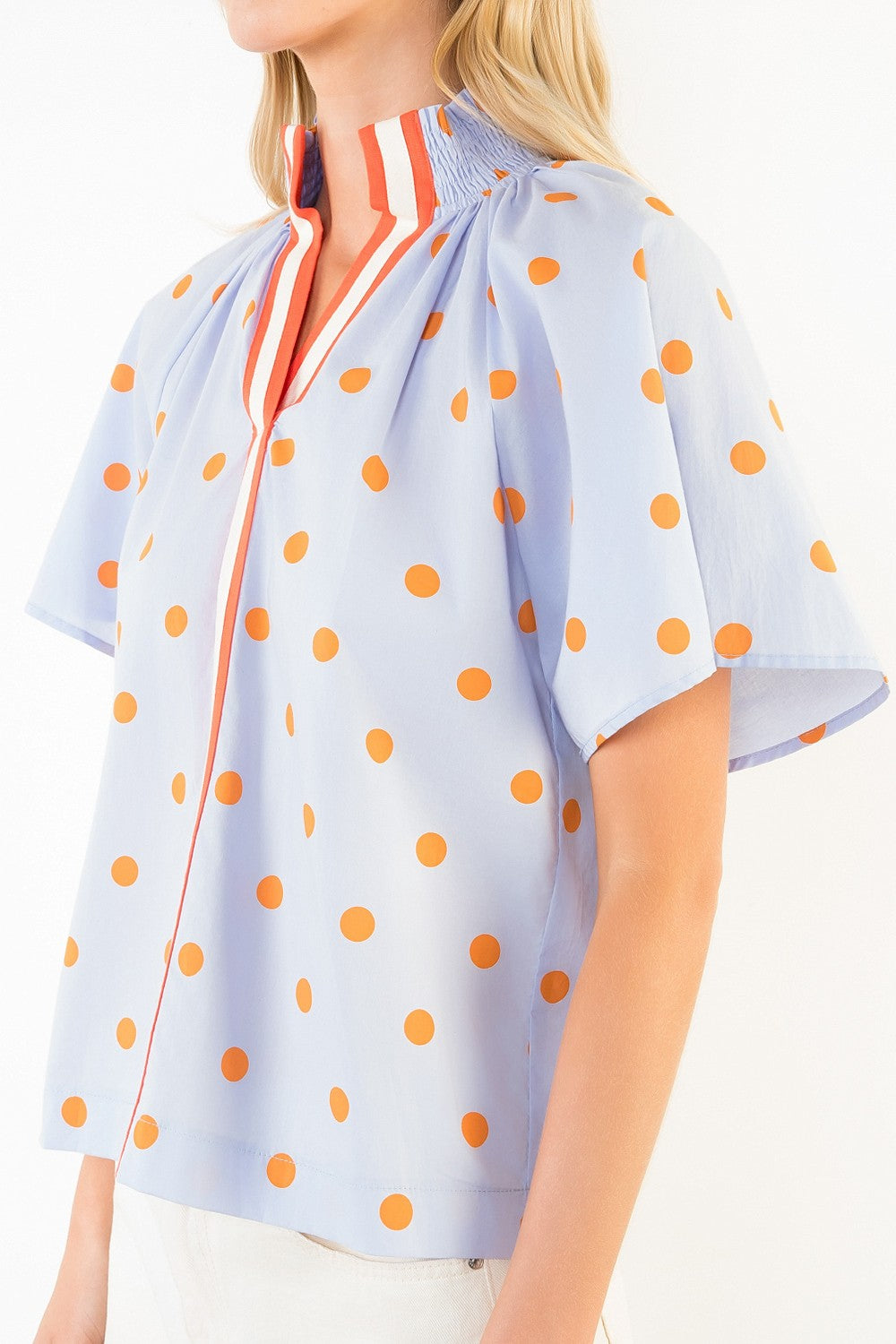 Blake Short Sleeve Polka Dot And Stripe Top