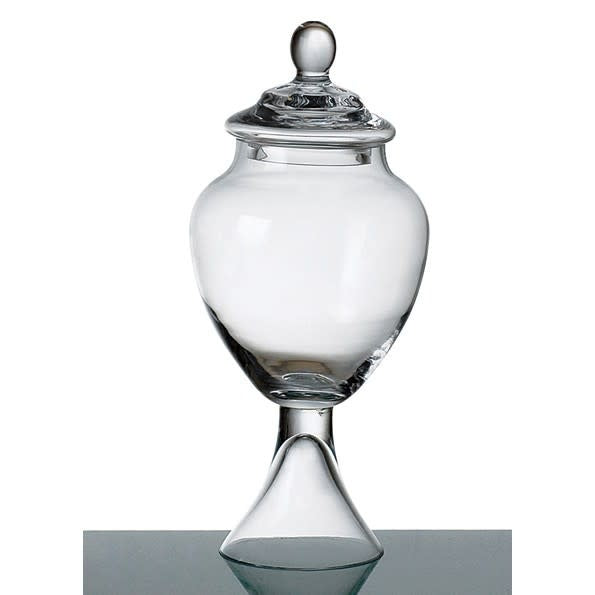 Sleek cylindrical jar with lid measuring six inches in diameter.
