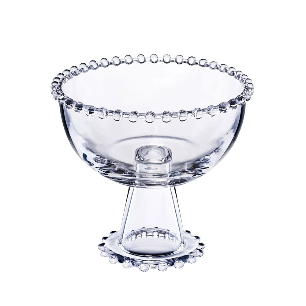 6-inch beige ceramic dessert bowl with raised beaded texture around the rim.